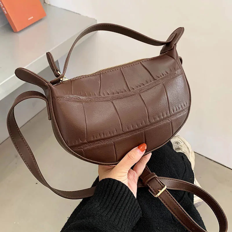 Vintage Stone Pattern PU Leather Crossbody Bag for Women