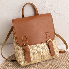 Vintage Straw Backpack Women's Shoulder Bag