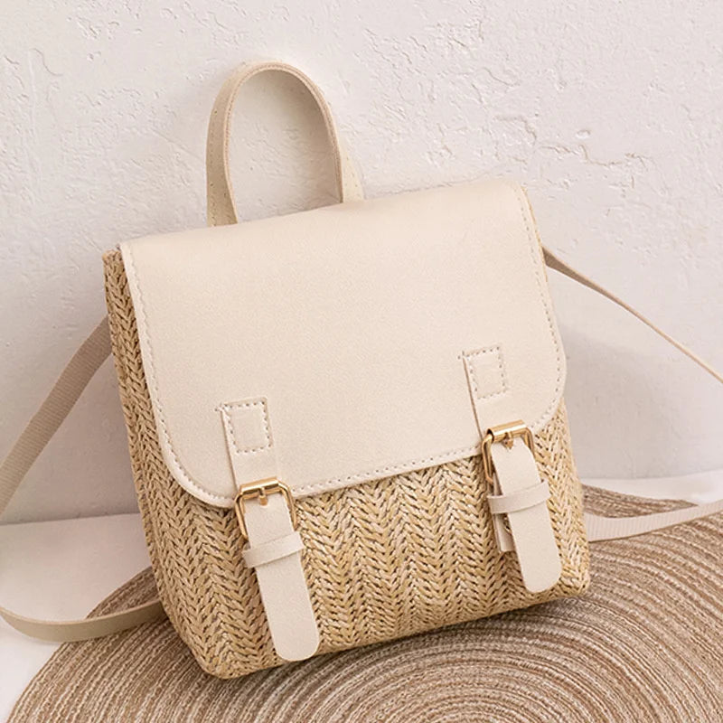 Vintage Straw Backpack Women's Shoulder Bag