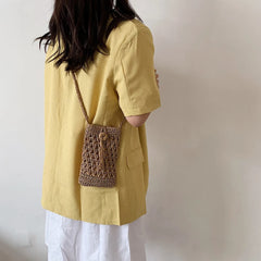 Vintage Straw Crossbody Phone Bag Women Small Purse Ladies Single Shoulder Pouch