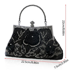Vintage Beaded Floral Clutch Evening Bag Wedding Party Prom Handbag
