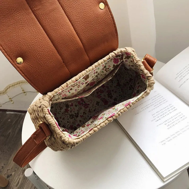 Vintage Tassel Saddle Rattan Women Shoulder Bag Casual Straw Purse