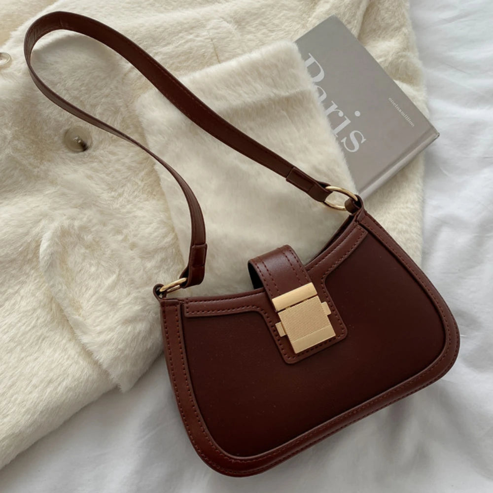 Vintage Ladies Shoulder Bag Solid Lacquer PU Leather Handbag