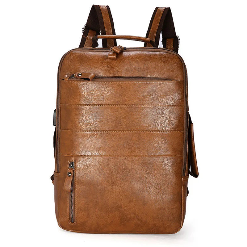 Vintage Waterproof Backpack Men Academy School Bags High Pu Leather Backpacks