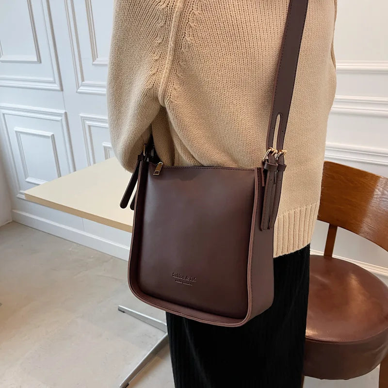 Vintage Leather Crossbody Shoulder Bag - Soft Solid Purse for Wedding