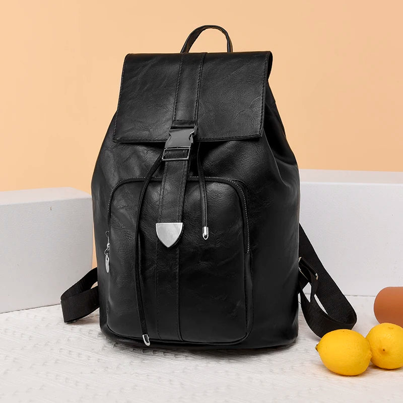 Vintage Women Backpack PU Leather Schoolbag for Teenage Girls Travel