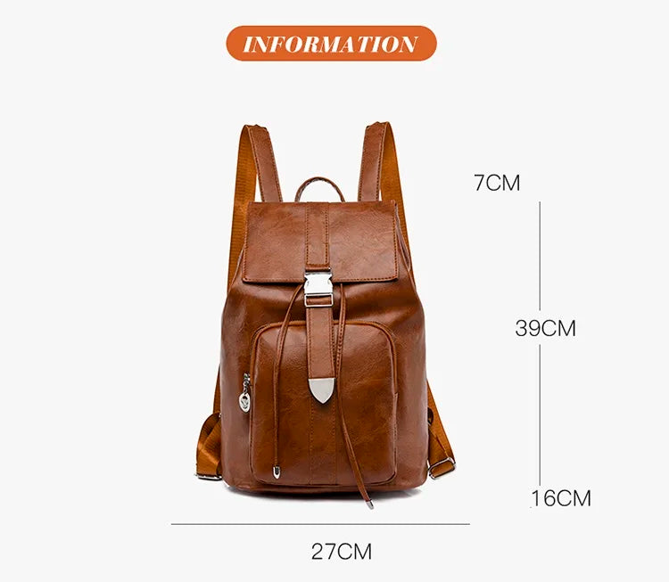 Vintage Women Backpack PU Leather Schoolbag for Teenage Girls Travel