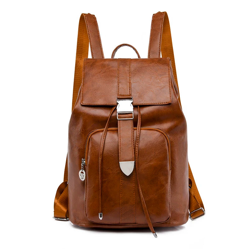 Vintage Women Backpack PU Leather Schoolbag for Teenage Girls Travel