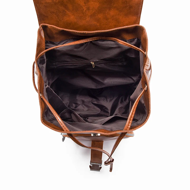 Vintage Women Backpack PU Leather Schoolbag for Teenage Girls Travel