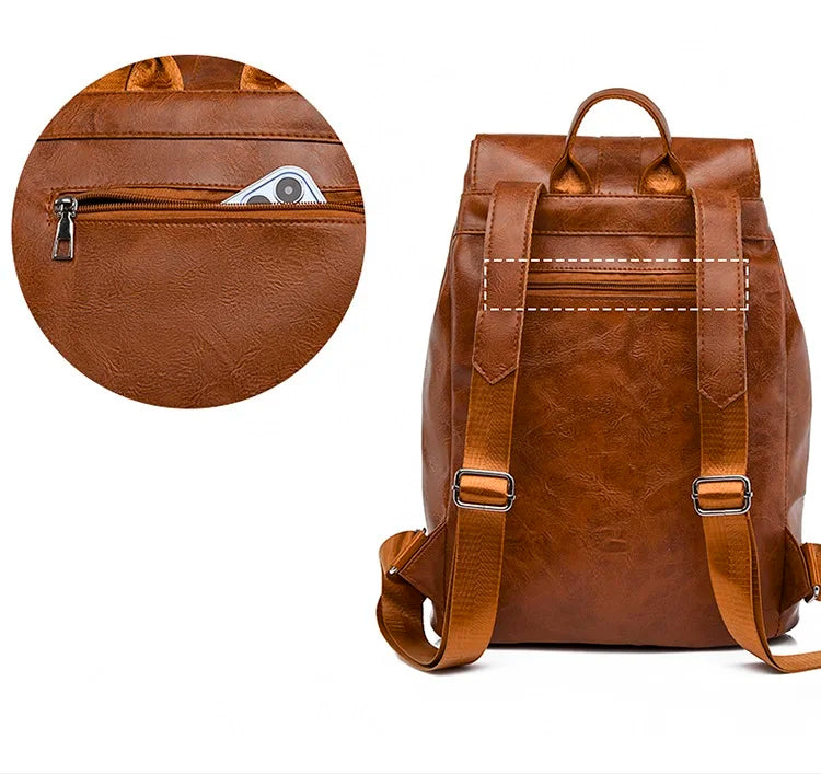 Vintage Women Backpack PU Leather Schoolbag for Teenage Girls Travel