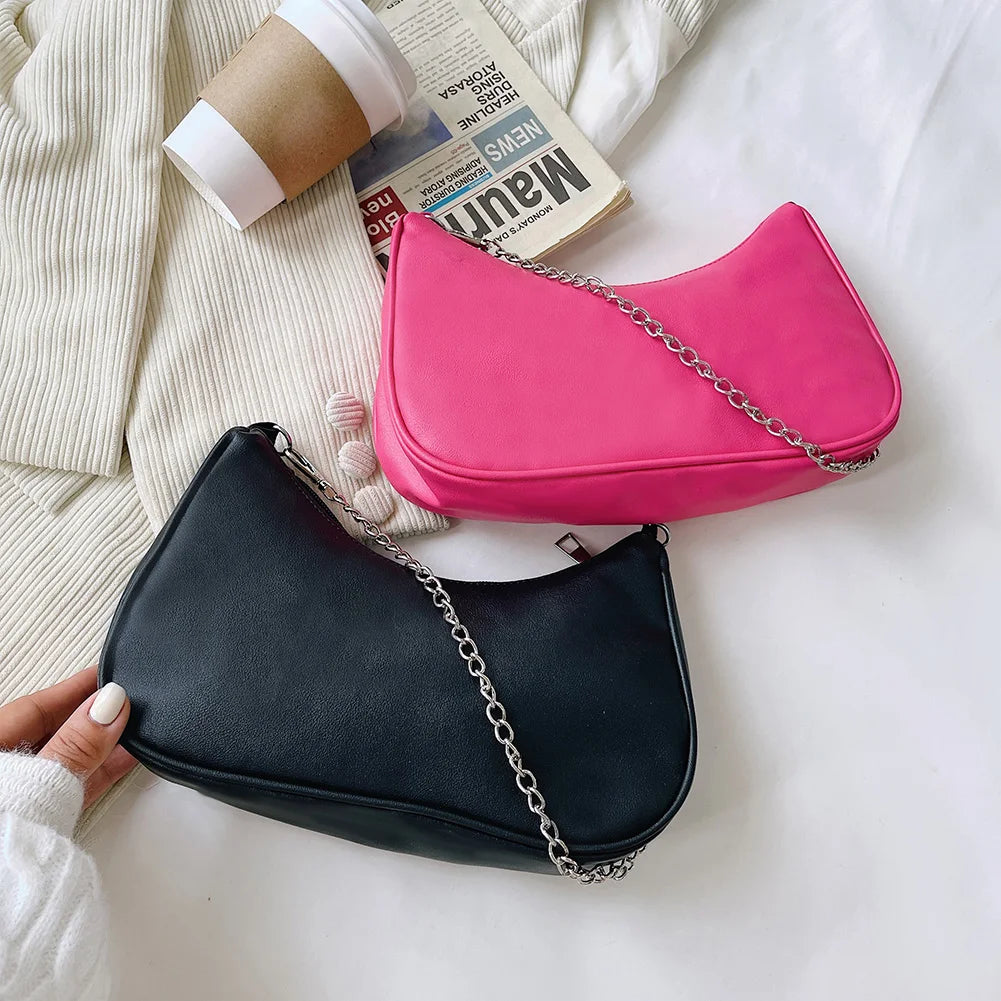 Vintage Women Casual PU Leather Chain Purse Underarm Shoulder Bag