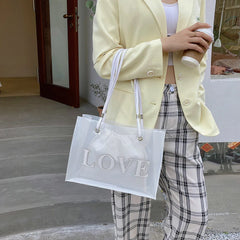 Vintage Women Clear Letters Shoulder Bag Drawstring Purse 2pcs Composite Bags