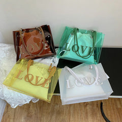 Vintage Women Clear Letters Shoulder Bag Drawstring Purse 2pcs Composite Bags