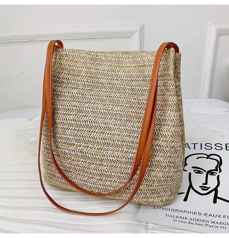 Vintage Women Handbag Casual Rattan Straw Bag Woven Handbag Crossbody Beach Bag