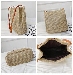 Vintage Women Handbag Casual Rattan Straw Bag Woven Handbag Crossbody Beach Bag