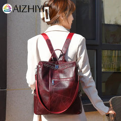 Vintage Women PU Leather Backpack Knapsacks Large Capacity Handbag