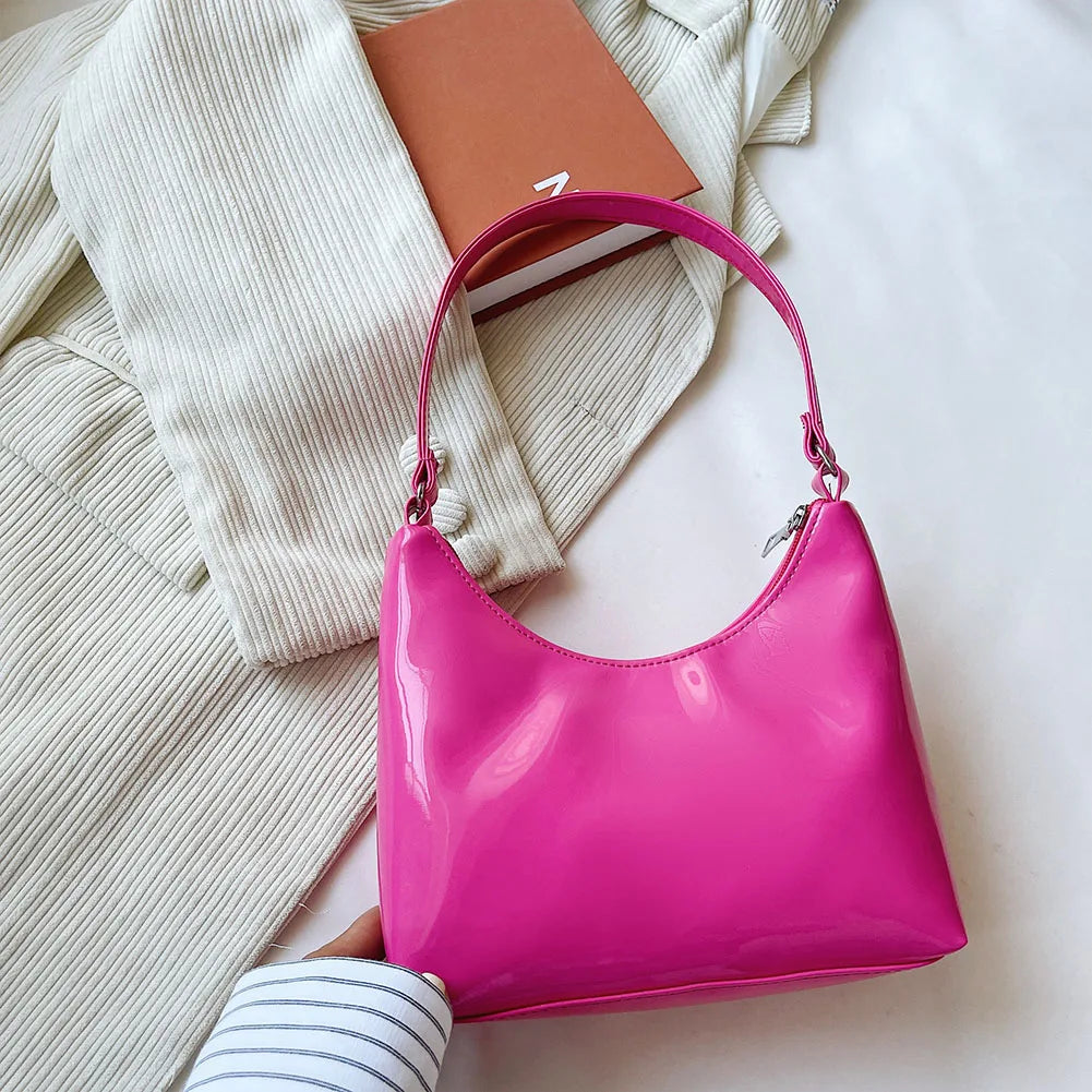 Vintage Women Patent Shoulder Underarm Bag PU Leather Casual Mini Tote Bag