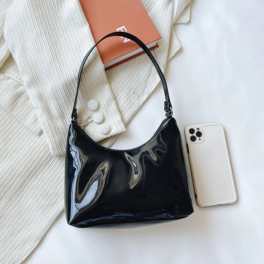 Vintage Women Patent Shoulder Underarm Bag PU Leather Casual Mini Tote Bag