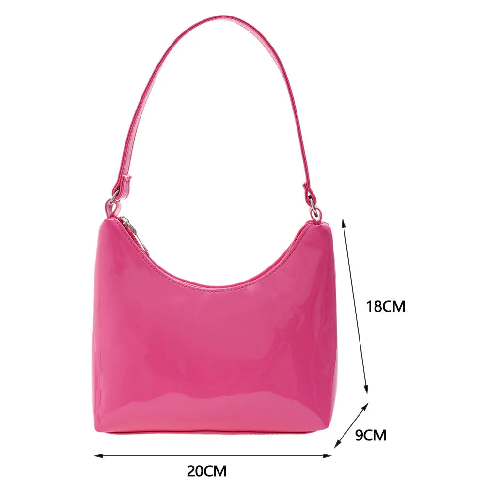 Vintage Women Patent Shoulder Underarm Bag PU Leather Casual Mini Tote Bag