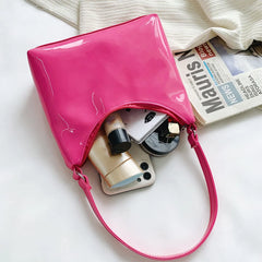 Vintage Women Patent Shoulder Underarm Bag PU Leather Casual Mini Tote Bag
