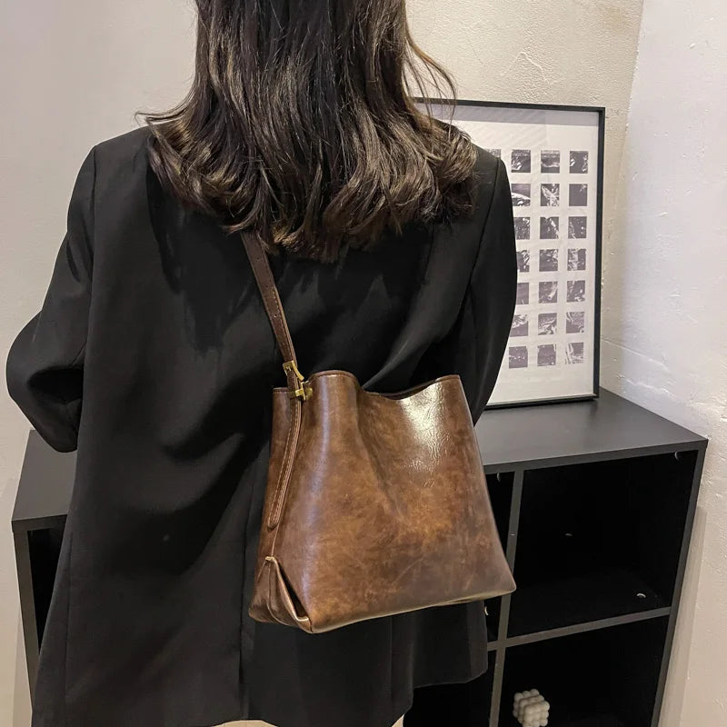 Vintage Women Pu Leather Handbags Large Capacity Crossbody Bag