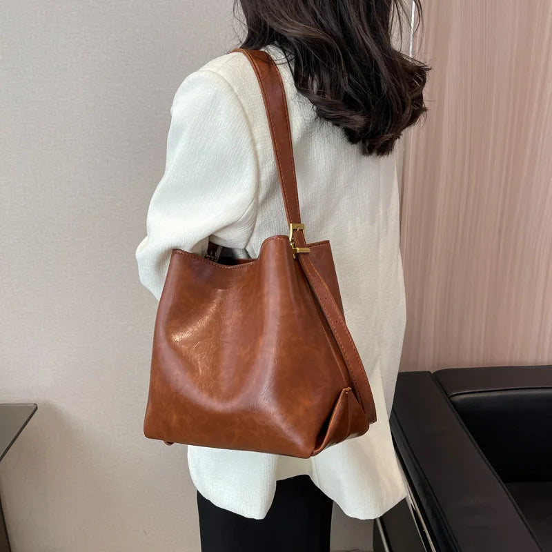 Vintage Women Pu Leather Handbags Large Capacity Crossbody Bag