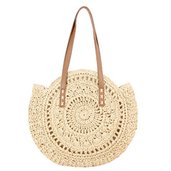 Vintage Women Straw Woven Round Shoulder Bag Beach Hollow Tote Bag