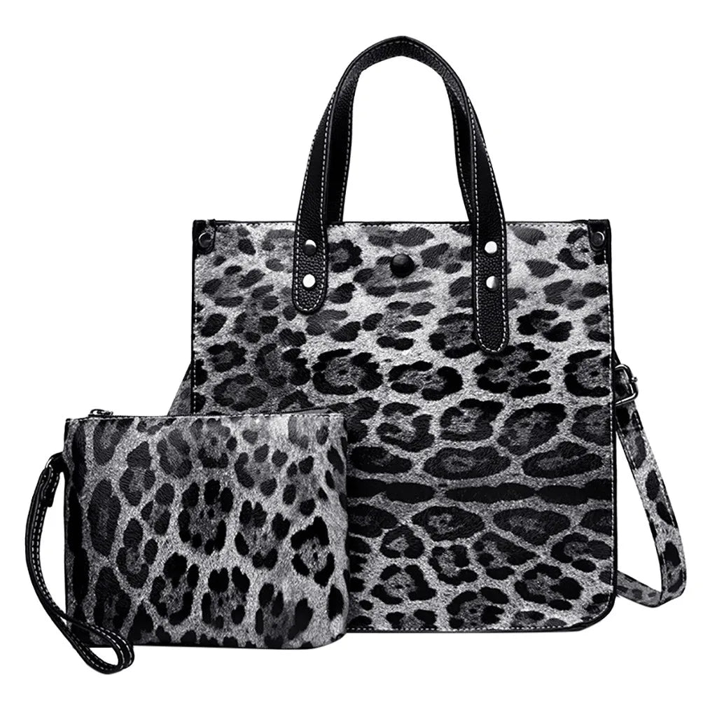 Leopard Print Tote Bag Large Capacity Shoulder Purse Composite Bag Set