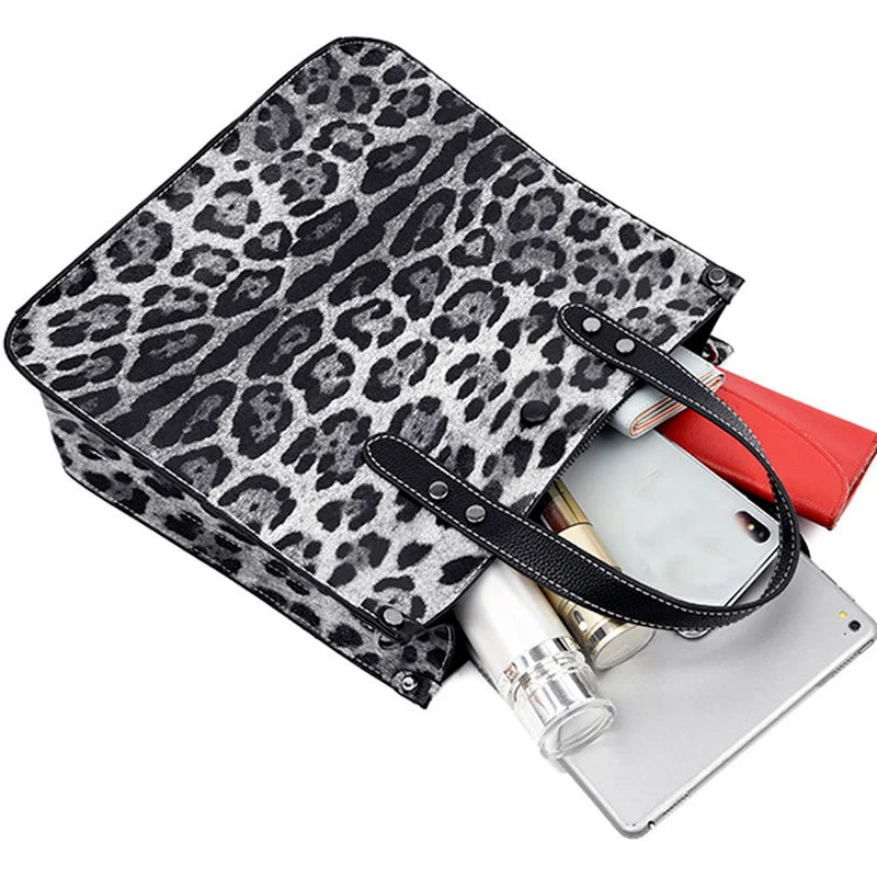 Leopard Print Tote Bag Large Capacity Shoulder Purse Composite Bag Set