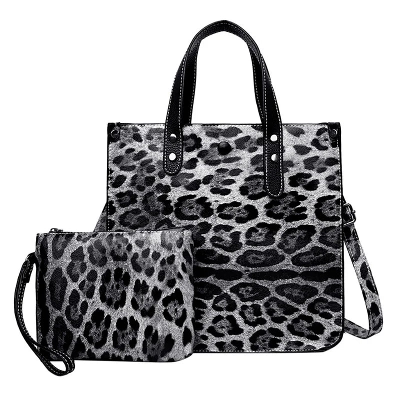 Leopard Print Tote Bag Large Capacity Shoulder Purse Composite Bag Set