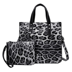 Leopard Print Tote Bag Large Capacity Shoulder Purse Composite Bag Set