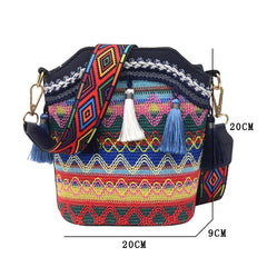 Vintage Handwoven Crossbody Tassel Bag for Lady - Small Handbag