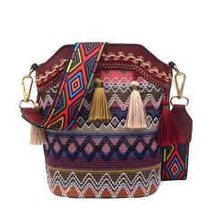 Vintage Handwoven Crossbody Tassel Bag for Lady - Small Handbag