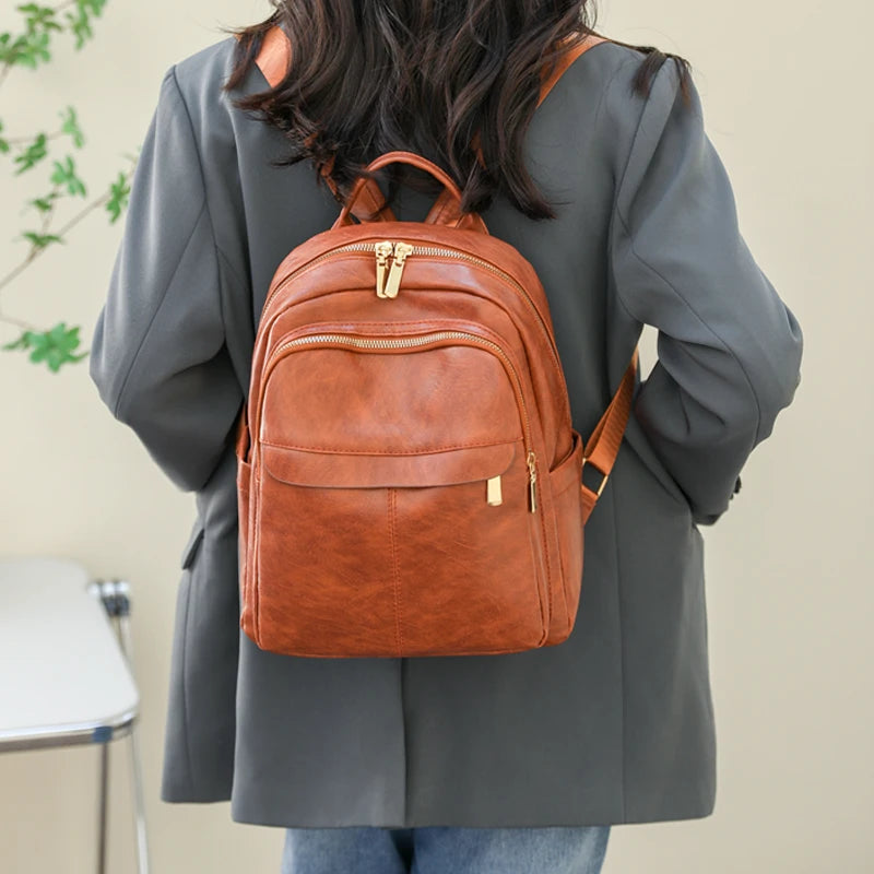 Vintage Women's Leather Backpack Large Capacity Female Bagpack