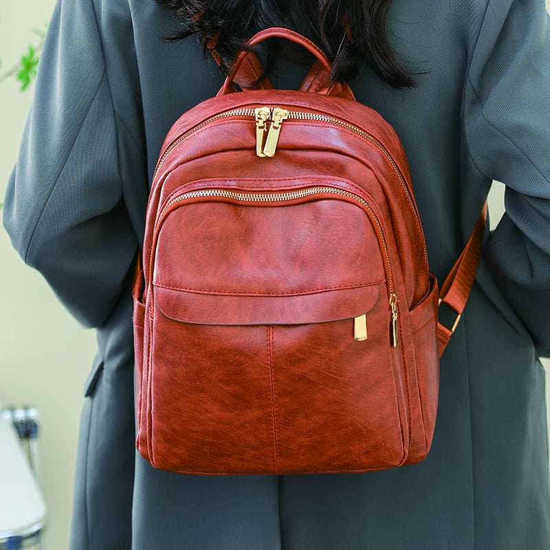 Vintage Women's Leather Backpack Large Capacity Female Bagpack