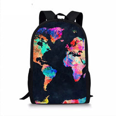 Vintage World Map Pattern School Bag Boys Girls Book Bags Causal Backpack