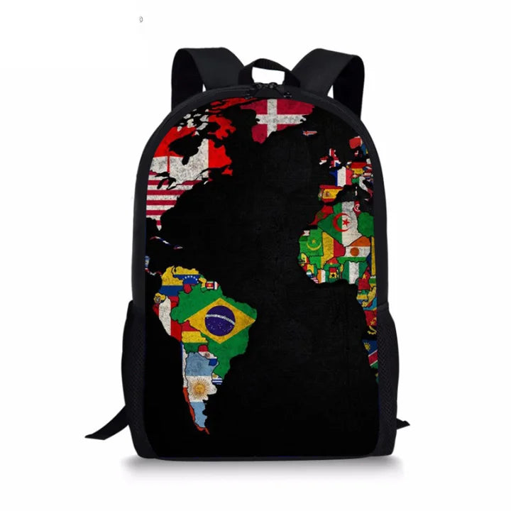 Vintage World Map Pattern School Bag Boys Girls Book Bags Causal Backpack