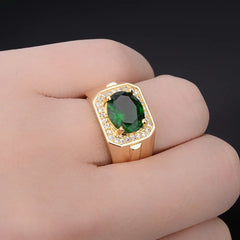 Vintage Green Emerald Zircon Diamond Ring 14k Men's Jewelry
