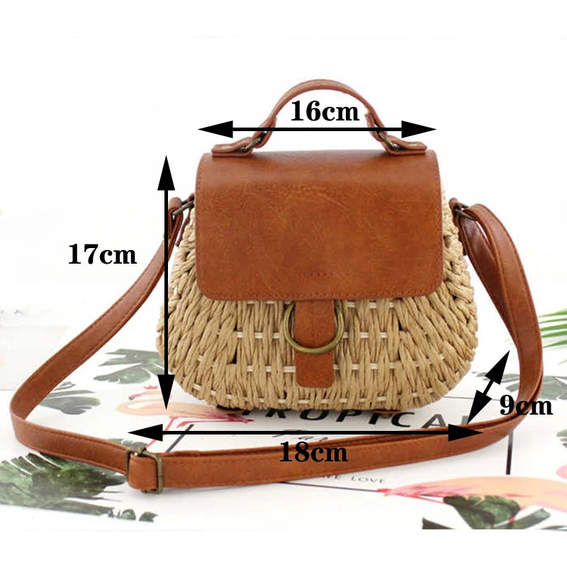 Vintage Straw Bag Pig Crossbody Beach Bag Casual Weaving Handbags