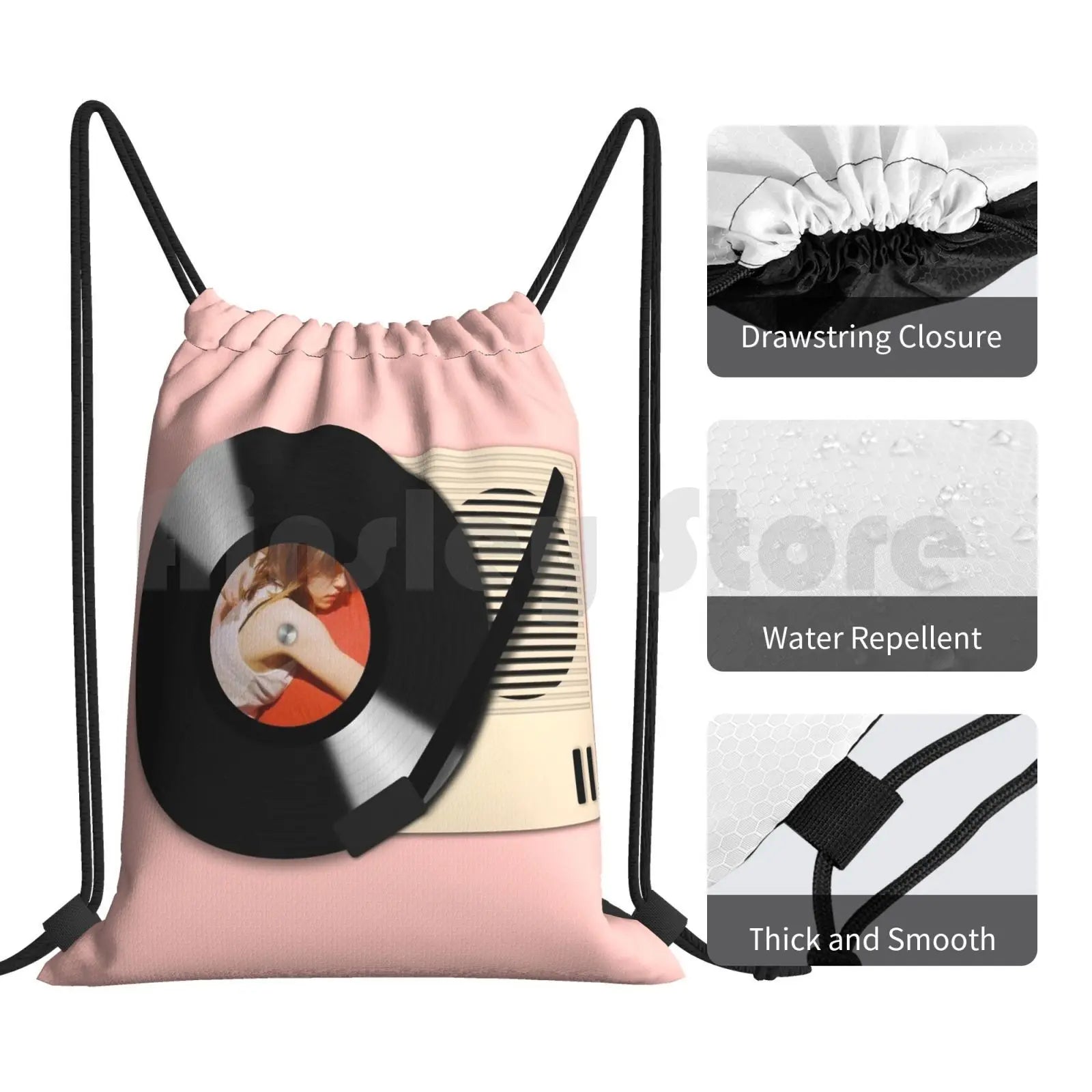 Vinyl Records Player Backpack Drawstring Bag Riding Climbing Gym Bag