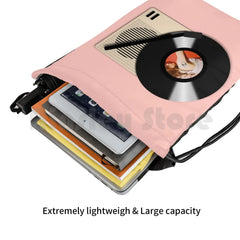 Vinyl Records Player Backpack Drawstring Bag Riding Climbing Gym Bag