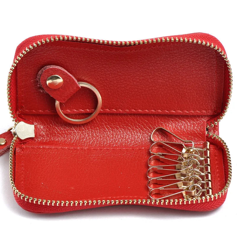 Litchi Leather Key Wallet with 6 Key Hooks