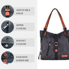 WILSLAT Canvas Backpack Purse for Women, Multi-functional Shoulder Bag