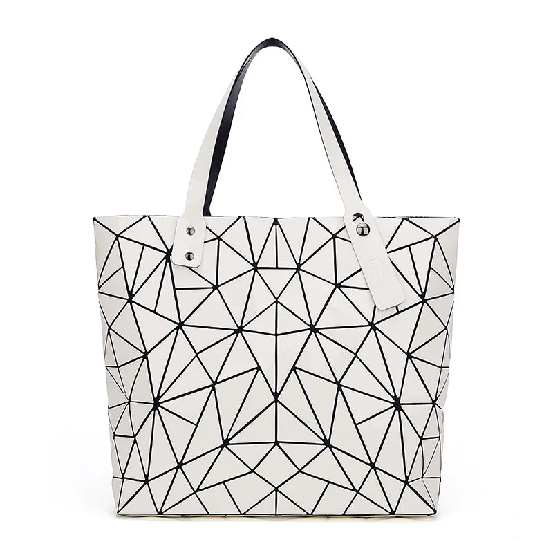 Geometric Plaid Shoulder Bag Women Tote Casual Handbag Folded Ladies