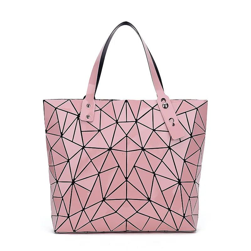 Geometric Plaid Shoulder Bag Women Tote Casual Handbag Folded Ladies