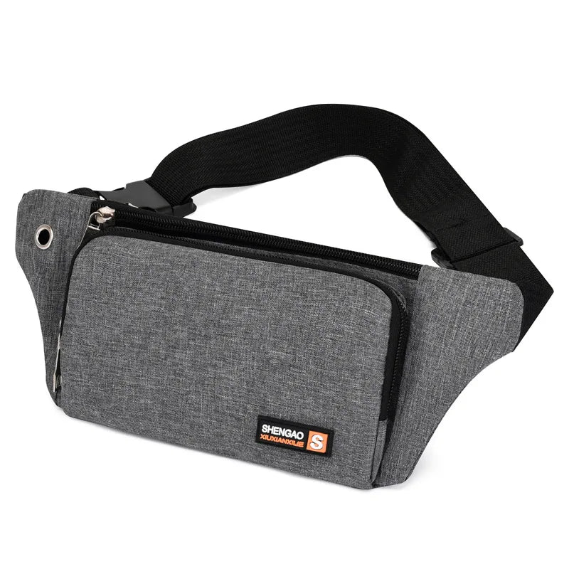 Nylon Waist Bag Red Gray Belt Pouch Zip Travel Hiking Bag