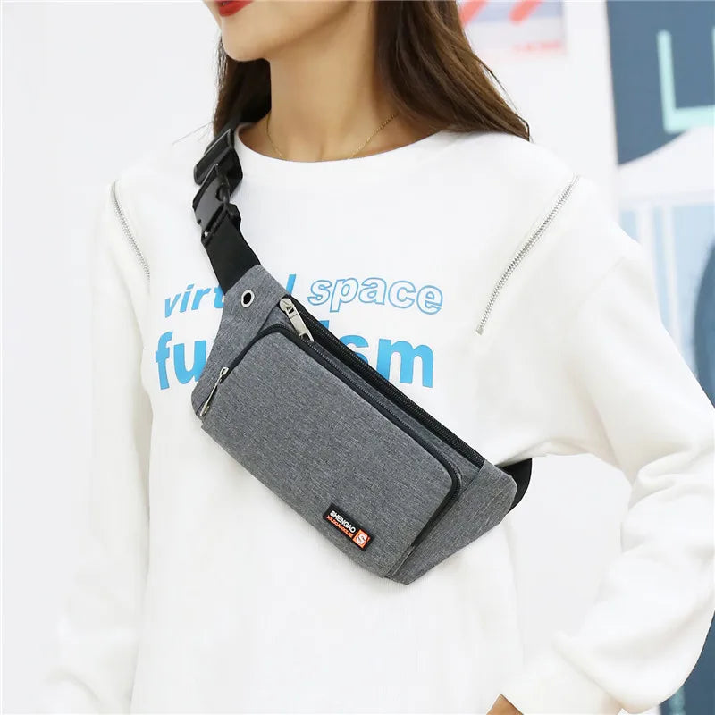 Nylon Waist Bag Red Gray Belt Pouch Zip Travel Hiking Bag