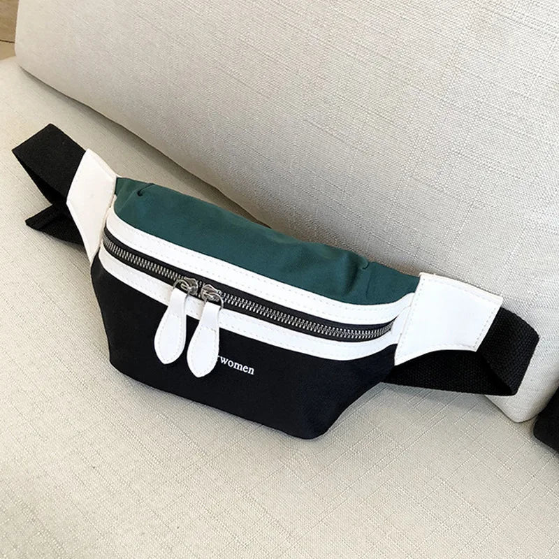 Canvas Waist Bag Women Leisure Panelled Pack For Girls