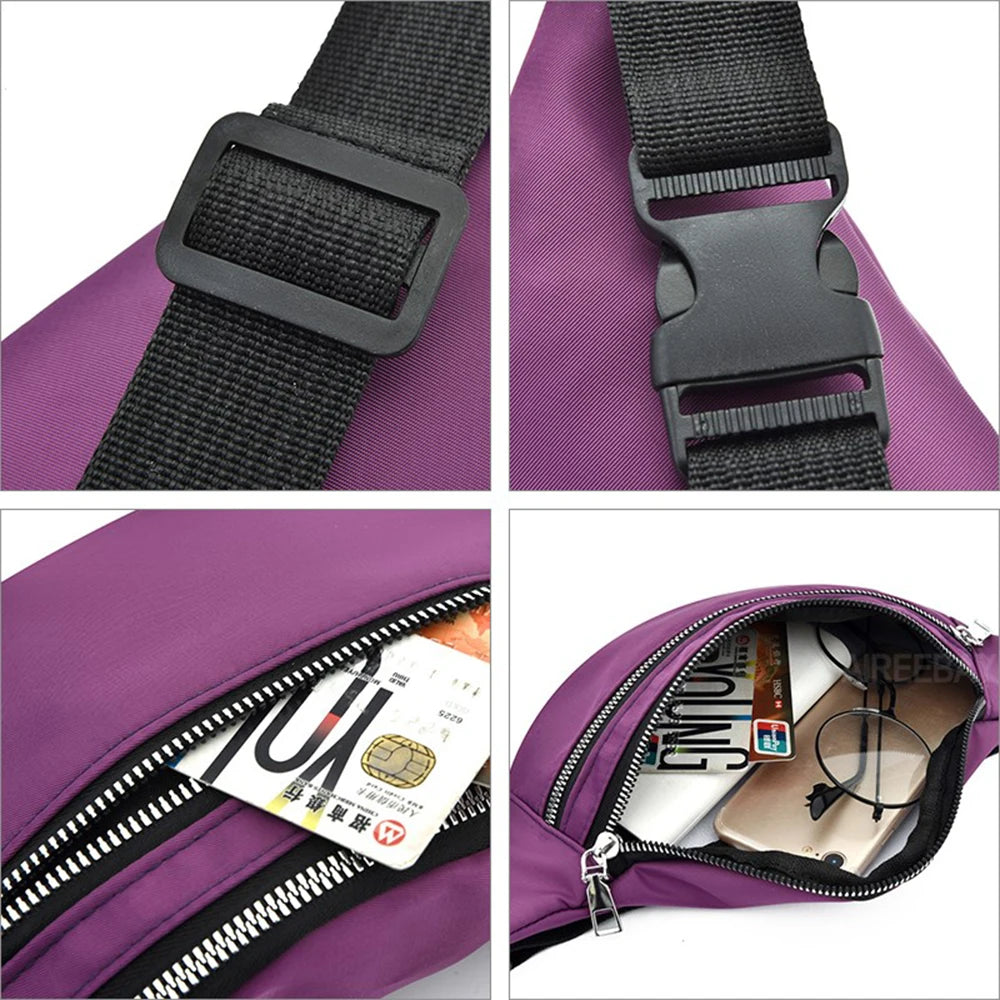 Pink Waist Bag Three Zipper Pocket Chest Handbag