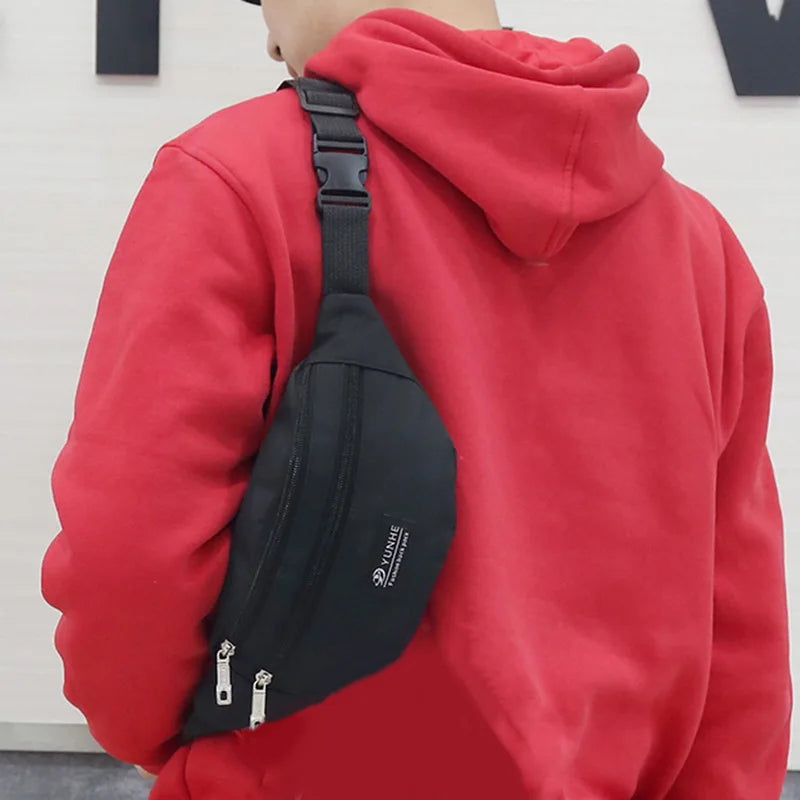 Pink Waist Bag Three Zipper Pocket Chest Handbag